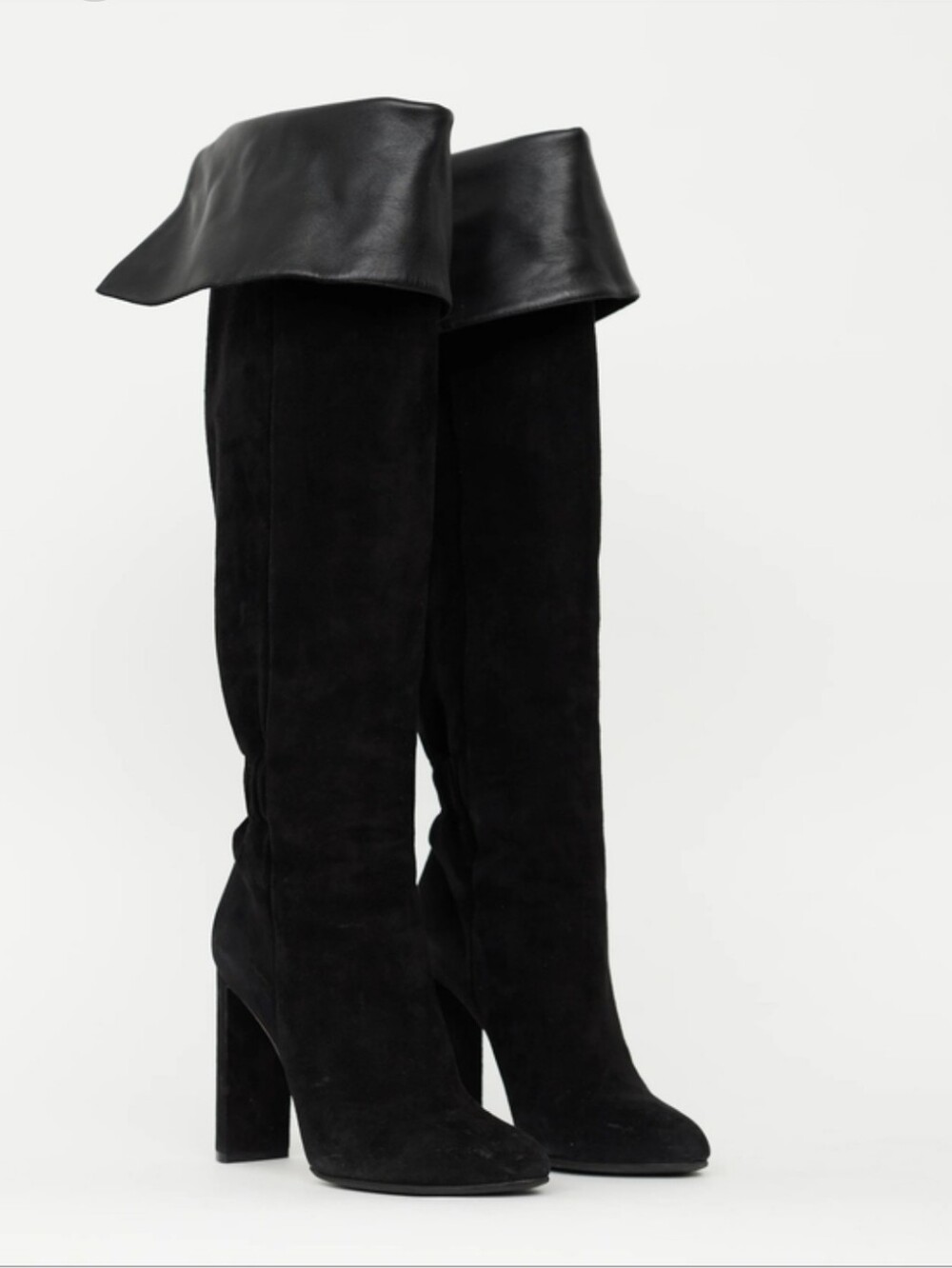 CHRISTIAN DIOR Black Suede Folded Knee High Boot